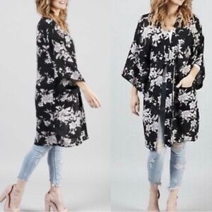 EUC Spiritual Gangster Black Maya Floral Open-Front Kimono
